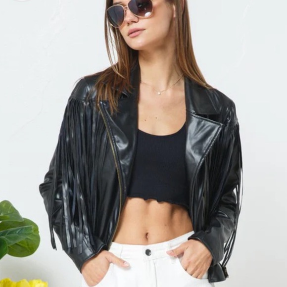 New Boutique So Soft Faux Leather Moto Fringe Jacket - Picture 2 of 7